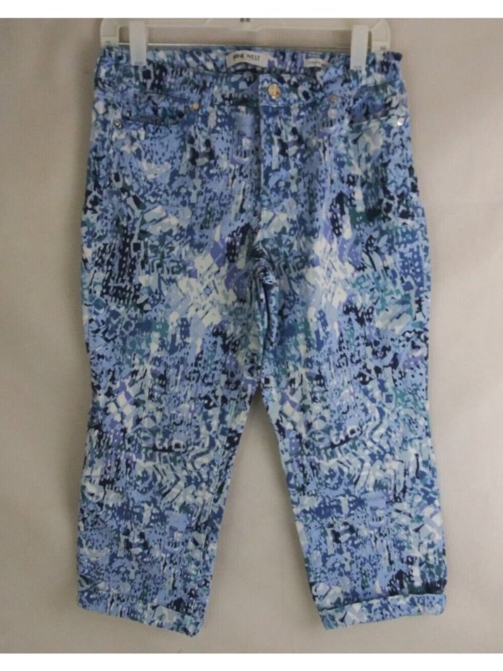 Nine West Jeans Chrystie Capri Blue Denim Print Size 8